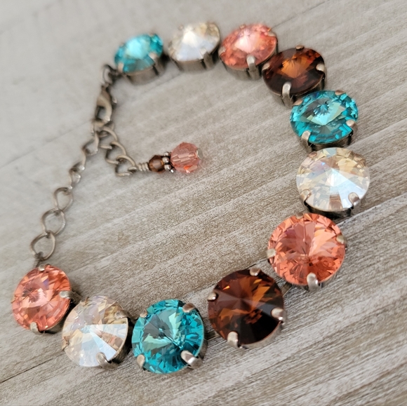 Austrian Crystal Tennis Bracelet in Antique Silver
